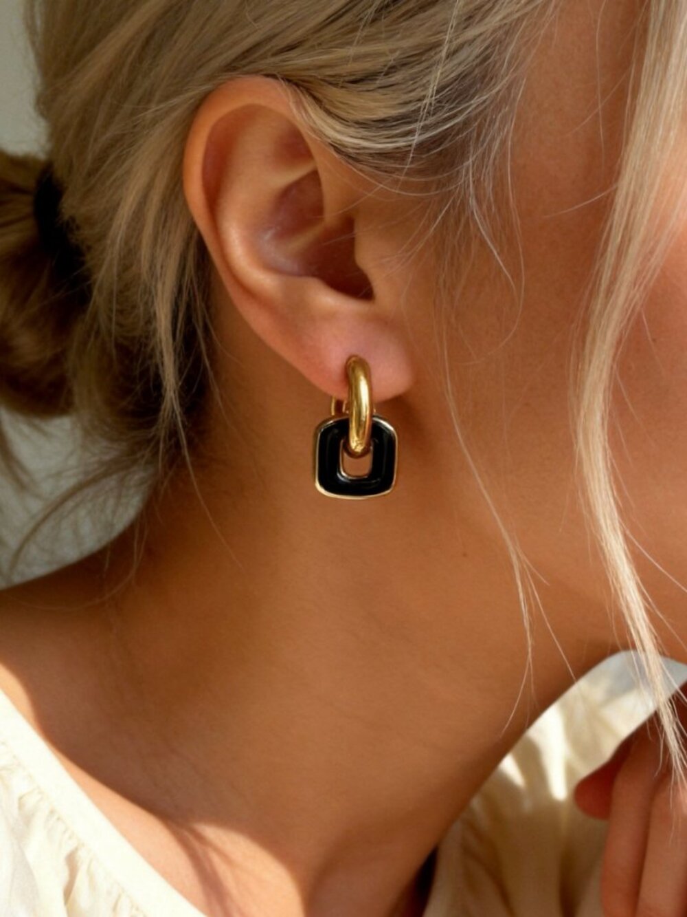 Gold & Black Stainless Steel Hoop Earrings